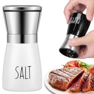 Imagem de HOTBEST Conjunto de 2 peças de sal e moedor de sal manual, moedor de sal e coqueteleira ajustável, grosso com núcleo de cerâmica, moedor de especiarias recarregável