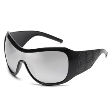 Imagem de Óculos de sol grandes femininos para homens, modernos, vintage, luxuosos, armação grande, óculos UV400 (preto e prata)