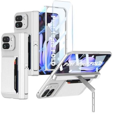 Imagem de Capa para Google Pixel 10 Pro Fold com suporte de cartão de couro e suporte invisível e protetor de tela e proteção magnética para dobradiça magnética, capa protetora à prova de choque para Pixel 10