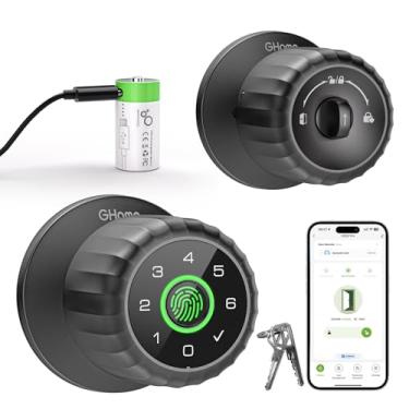 Imagem de GHome Smart Fechadura de porta com impressão digital, maçaneta 4 em 1 com teclado, controle de aplicativo, bateria removível e recarregável, fechadura de porta de entrada sem chave para quarto, casa