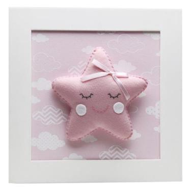 Imagem de Quadro Decorativo Estrela Com Carinha Rosa Bebê Infantil - Potinho de 