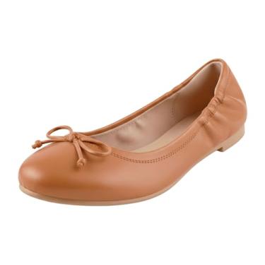 Imagem de EMMA NEW YORK Sapatilhas femininas de bico redondo confortável com elástico para mulheres, Camelo, 36