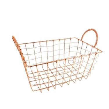Imagem de Cesta Cobre Rose Organizador Decorativo 14X32X20Cm Com Alça