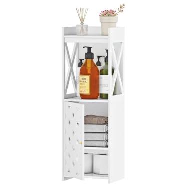 Imagem de BYFU Armário de armazenamento fino para banheiro, pequeno organizador independente com porta e prateleira aberta para cozinha, sala de estar, espaço estreito (75 cm A x 25 cm L x 20 cm D)