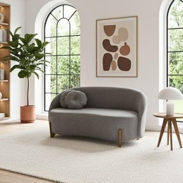 Imagem de Sofá Orgânico 2 Lugares C/2 Almofadas Curvo Sala Recepção Amsterdã Boucle - Montanaris Decor (Cinza)