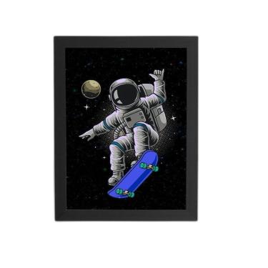 Imagem de Astronauta De Skate Universo Quadro Moldura Preta 60X40Cm