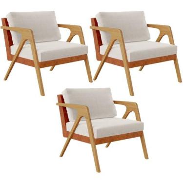 Imagem de Kit 03 Poltronas Decorativas Sala Estar Pietra L02 material sintético 