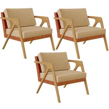 Imagem de Kit 03 Poltronas Decorativas Sala Estar Pietra L02 material sintético 