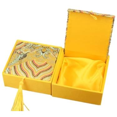 Imagem de Only My Live Home Caixas de armazenamento de joias quadradas de brocado de seda com inserções de algodão para pulseiras femininas, caixa de embalagem de joias estilo chinês (amarelo (água do mar), 10
