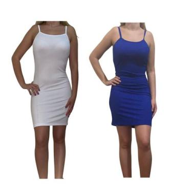 Imagem de Kit c/2 Vestidos Alcinha Canelado - Empório J, Branco, Royal, Único