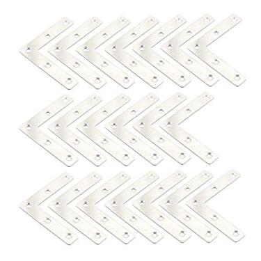 Imagem de Pxyelec 5 furos placa angular suporte de canto plano em forma de L suporte de reparo de fixação suporte de fixação suporte de junta banhado de madeira Móveis Protetor de luminária 80 mm x 80 mm / 3,15 x 3,15 polegadas, pacote com 20