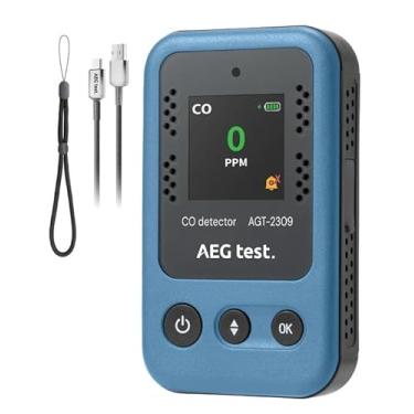 Imagem de AEGTEST AGT-2309 Detector portátil de monóxido de carbono, 15 dias de espera, mini monitor de CO recarregável com cordão para viagens e acampamento, medidor de CO portátil com alertas sonoros e