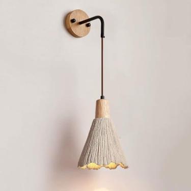 Imagem de Luminária de parede de madeira retrô, luminária de parede de cimento vintage, luminária rústica de parede de concreto Wabi Sabi, luminária de decoração de fio de madeira maciça nórdica moder