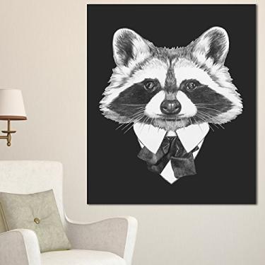 Imagem de Designart Guaxinim divertido com terno e gravata grande arte de parede de animais, 40 x 81 cm, branco