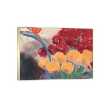 Imagem de BMZFYBS Arte de parede em tela de flores reprodução de pintura famosa - imagens de moldura prateada para sala de estar - Still Life 2 - Pôster e impressões 50 x 70 cm 20 x 27 pol