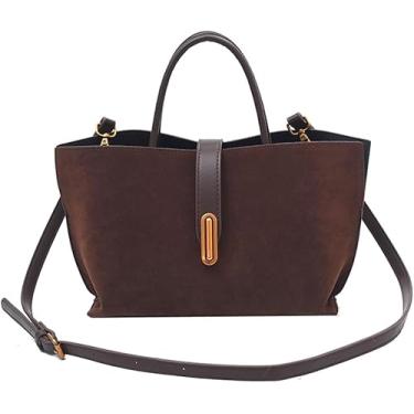 Imagem de JOLILUNA Sacolas femininas de camurça bordô - Bolsa outono 2024 marrom bolsa de mão de trabalho com alça superior, Café, Medium