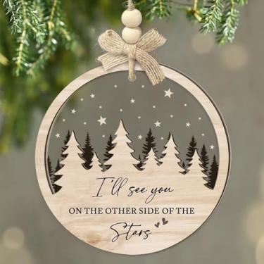 Imagem de CHOANG Enfeites de Natal memorial para perda de entes queridos - enfeite de árvore de Natal de acrílico de madeira em memória da mãe, pai, esposa, marido, família e amigo - Vou te ver do outro lado