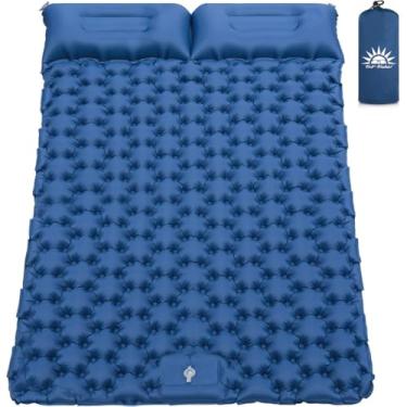 Imagem de Colchão Inflável para Camping Casal com Travesseiro, Compacto e Resistente, 195 * 132 * 8cm (Azul)