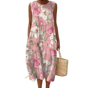 Imagem de Vestido maxi feminino Akivide com estampa floral boho de verão com bol