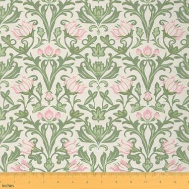 Imagem de Feelyou Conjunto de tecido impermeável damasco verde para adultos, tecido damasco floral da The Yard Kids 2 jardas, decoração de quarto de quarto, tecido de estofamento barroco vitoriano antigo para