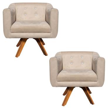 Imagem de Kit 02 Poltronas Giratória Julia Suede com Strass Base Madeira MM30 D01 - D'Rossi