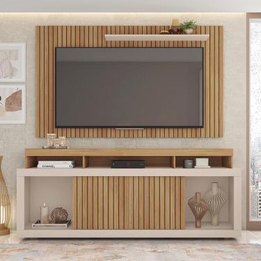 Imagem de Painel TV 60 Pol 180cm e Bancada com Rodízio Sala Navel Buriti/Off White C01 - D'Rossi