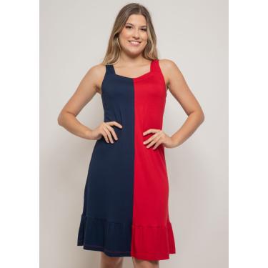 Imagem de Vestido Pau a Pique Bicolor Azul Marinho e Vermelho