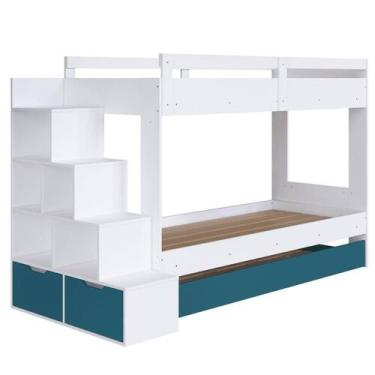 Imagem de Treliche Infantil com Escada, Nicho e Gaveta Branco com Azul - Complet