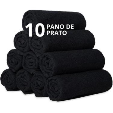 Imagem de Kit 10 Panos De Prato Liso 40X65Cm Preto Atoalhado Cozinha - Dugu