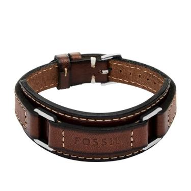 Imagem de Fossil Pulseira masculina de aço inoxidável resistente à máquina e pulseira de couro acolchoada marrom