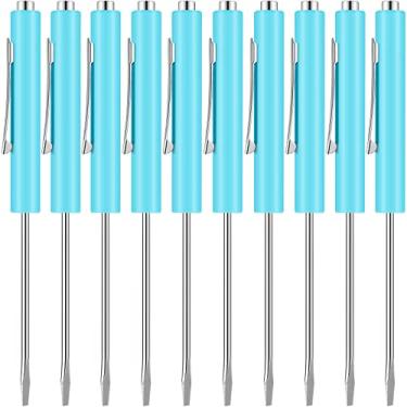 Imagem de 10 peças de chave de fenda de bolso, mini partes de cima e clipes de bolso, chave de fenda magnética de bolso com uma única cabeça de lâmina para mecânico, eletricista (azul claro)