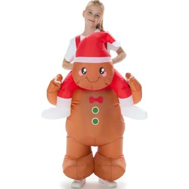Imagem de VioraWhite Christmas Gingerbread Man Inflatable Costume for Kids Blow up Funny Riding on Costume for Child Boy Girl Cosplay