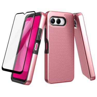Imagem de Ailiber Capa para celular T-Mobile REVVL 8 5G, REVVL 8 com protetor de tela, camada dupla à prova de choque, amortecedor de silicone antiderrapante, capa protetora resistente para celular - ouro rosa