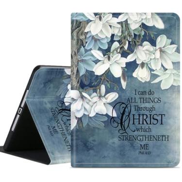 Imagem de Capa compatível com Apple iPad Air de 13 polegadas (M3 2025/M2 2024)/12,9 polegadas (6ª/5ª/4ª/3ª 2022/2021/2020/2018) com suporte de lápis, versículo bíblico 4:13, flores brancas