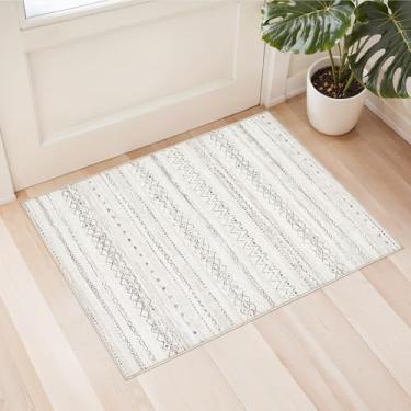 Imagem de Tapete de área de sala de estar 5 x 7: tapetes de fazenda marroquinos boêmios macios laváveis à máquina para quarto embaixo da mesa de jantar - Tapete de piso interno neutro antiderrapante para