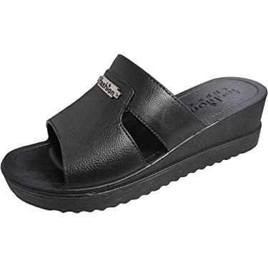 Imagem de Sandálias femininas deslizantes femininas plataforma de verão chinelos macios, Preto, 5.5