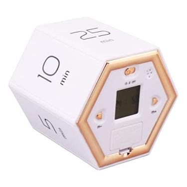 Imagem de Cubo magnético de gerenciamento de tempo hexagonal com tela LCD Função de alarme mudo fácil de usar para cozinhar, estudar, trabalhar, material ABS 7,5 x 6,5 x 6,5 cm (branco)