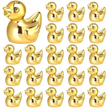 Imagem de Hiboom 24 peças estatuetas de pato dourado de 5 cm estátua de pato de borracha dourada estátuas de animais decorações de painel de carro para presente de aniversário, lembrancinhas de decoração de