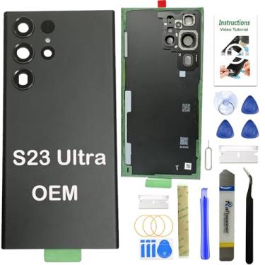 Imagem de LEAFE Substituição de vidro traseira para Samsung Galaxy S23 Ultra, capa traseira original OEM para Samsung Galaxy S23 Ultra 5G (6,8 polegadas) com ferramentas Repari e adesivo pré-instalado (preto