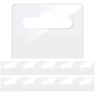 Imagem de 200 peças de abas adesivas transparentes para pendurar abas de plástico para pendurar com orifício de ranhura, adesivos autoadesivos, abas de pasta suspensa, para venda de itens de loja, exibição de