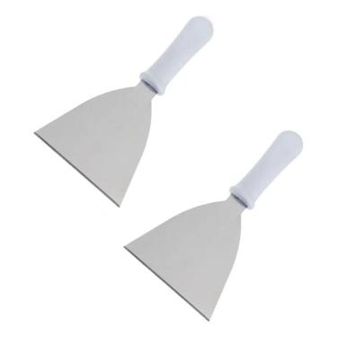 Imagem de 2X Kit 2 Espatula Reta 10Cm Chapeira Hambugueria Aco Inox Mf