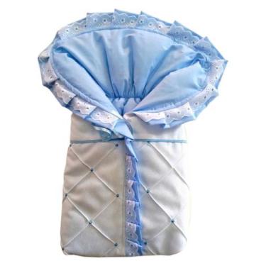 Imagem de Saco Porta Bebê Azul Bebe e Branco Bordado 100 Algodão Saco bebe Dormi