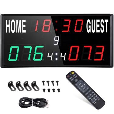 Imagem de PELLOR Placar eletrônico com campainha, placar de basquete portátil de LED, marcador de pontuação Cornhole para buraco de milho/pingue-pongue/tênis de mesa, jogos internos e externos