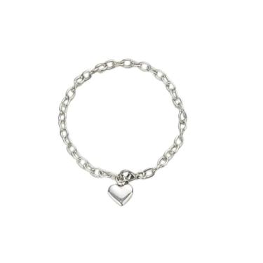 Imagem de Pulseira feminina de elos de coração em ouro 14 quilates, prata, aço inoxidável, joia minimalista, 19 cm, One Size, Aço inoxidável, Sem Pedra Preciosa