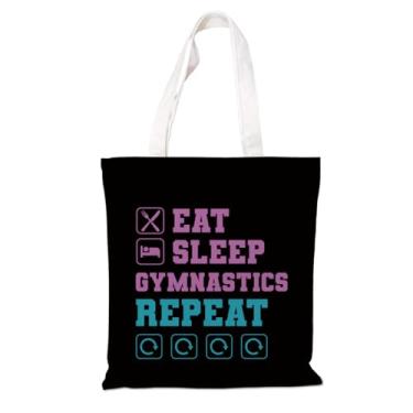 Imagem de Eat Sleep Gymnastics Repeat Bag, presente de ginastas, bolsas fofas de lona estética para mulheres, bolsas de algodão para academia, compras, esportes, ioga, dança, ensaio de dança, sacola de compras