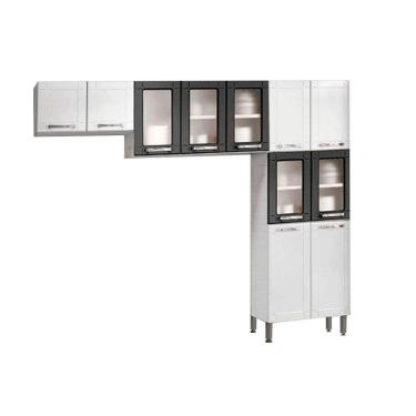 Imagem de Cozinha Completa Múltipla 3 Peças (2Aéreos+1Paneleiro) CPT96 Branco/Preto - Bertolini