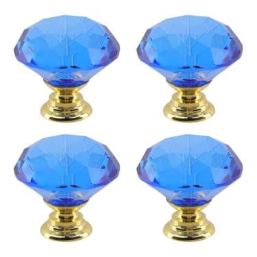 Imagem de Dahszhi 4 peças de diamante de topo plano 30 mm puxador de vidro de cristal puxadores de armário gavetas armário cômoda estante guarda-roupa, dourado-azul
