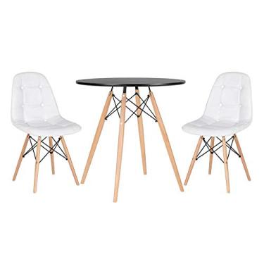 Imagem de Loft7, Kit Mesa Eames 70 cm preto + 2 cadeiras estofadas Botonê branco