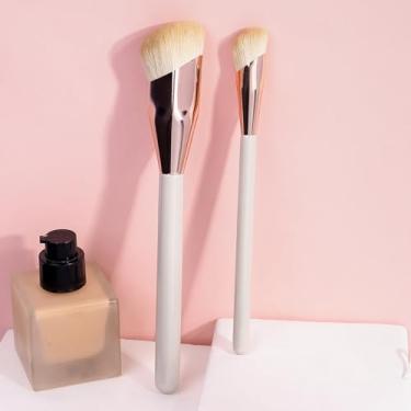 Imagem de 2 pincéis de maquiagem profissionais para misturar blush de base e contorno (bege)