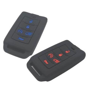 Imagem de 2 peças de borracha com 5 botões de entrada sem chave para controle remoto compatível com Jeep Grand Cherokee L Gladiator Wagoneer Grand Wagoneer, botões azuis e vermelhos